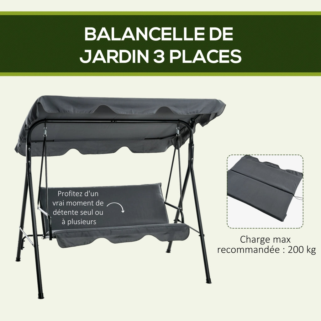 Amaca da Giardino 3 Posti ¨C zephmum ¨C Grigio Nero