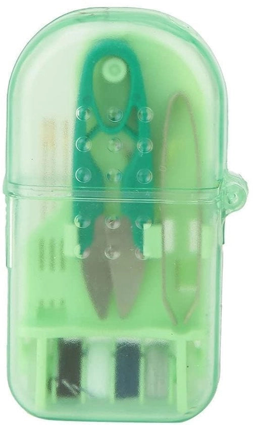 Kit di Sartoria Mini per Viaggiare con Scissor, Filo e Pinzetta in Scatola di Ricarica Verde