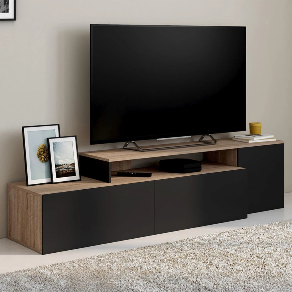 BASILE mobile TV angolare modulare da 180-240 cm in legno e nero