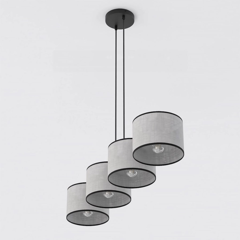 Lampada a sospensione ECO a quattro luci con paralumi in tessuto