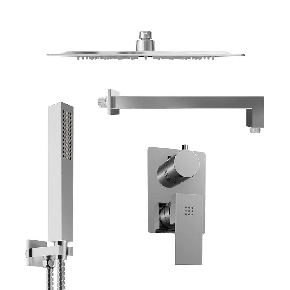 Set doccia squadrato cromato - Miscelatore incasso 2 vie, braccio 35cm, soffione slim 30x30cm e doccino