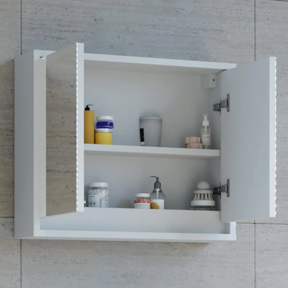 Specchio contenitore bagno Mila, Bianco, 55 x 45 cm, per montaggio a parete con ripiani regolabili