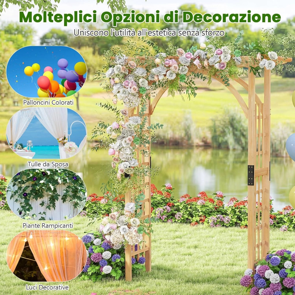 Arco da Giardino in Legno, Pergola da Esterno per Piante Rampicanti, Pergolato per Matrimonio e Feste, da Giardino, Patio e Cortile (Modello 3)
