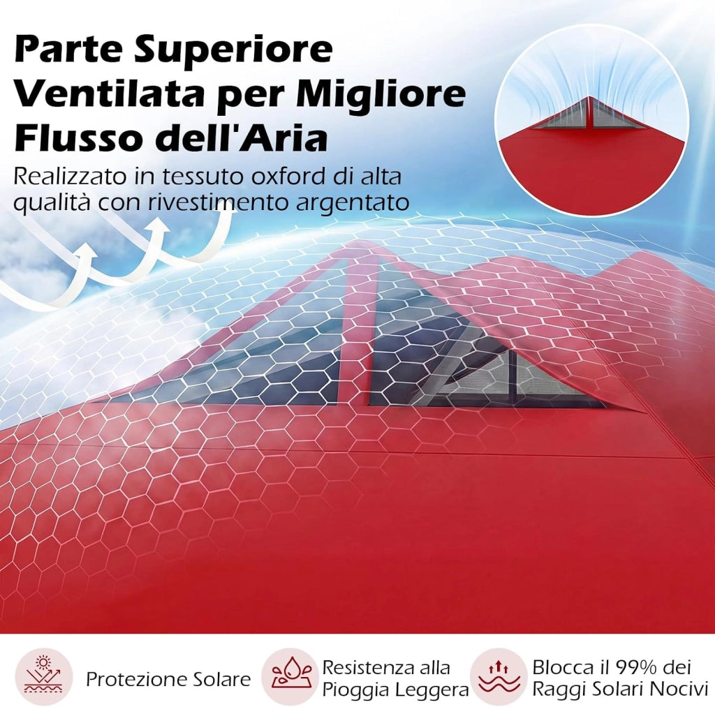Gazebo Pieghevole Pop-up da 3 x 3 m, Gazebo da Giardino Impermeabile con Blocco Centrale, Borsa da Trasporto, Sacchi di Sabbia e Picchetti, Regolabile in Altezza (Rosso)