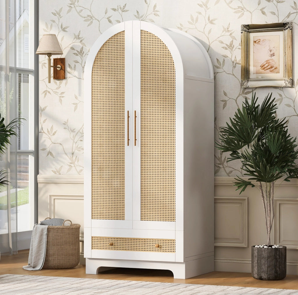 Armadio 70x55x170 cm bianco in legno, 2 ante e 2 cassetti