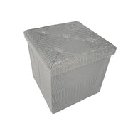 Cassapanca Contenitore Pouf Panca Poggiapiedi Similpelle Pelle Finta Coccodrillo 38x38x38 cm Grigia