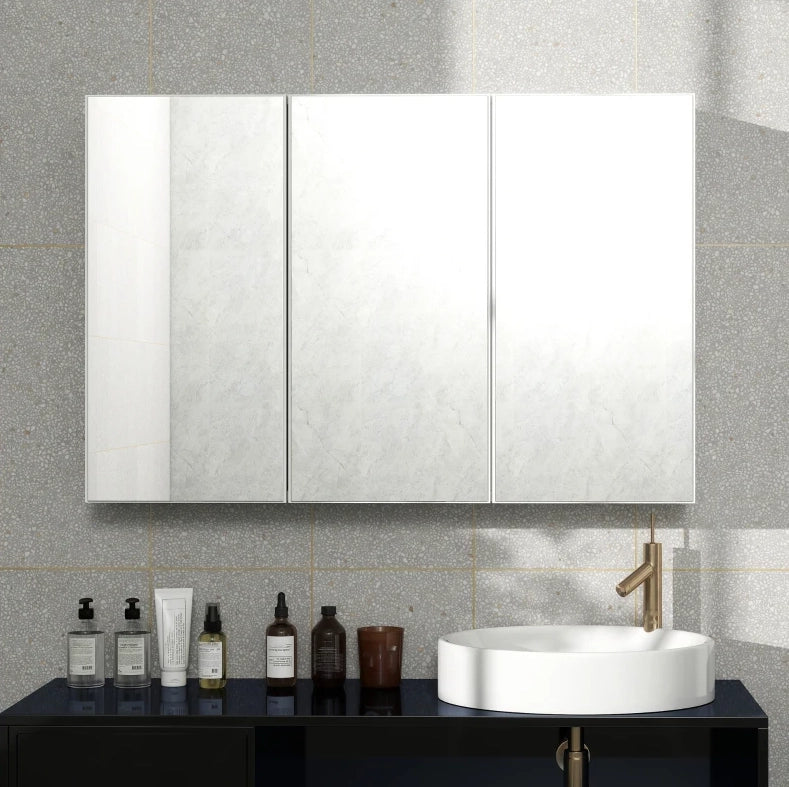 Armadio a specchio da bagno ULEVR 90x15,5x60 cm con 3 ante specchiate e 5 ripiani, bianco