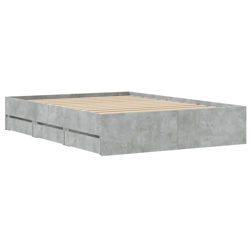 Letto matrimoniale | Letto per adulti | Giroletto Cassetti Grigio Cemento 135x190 cm Legno Multistrato