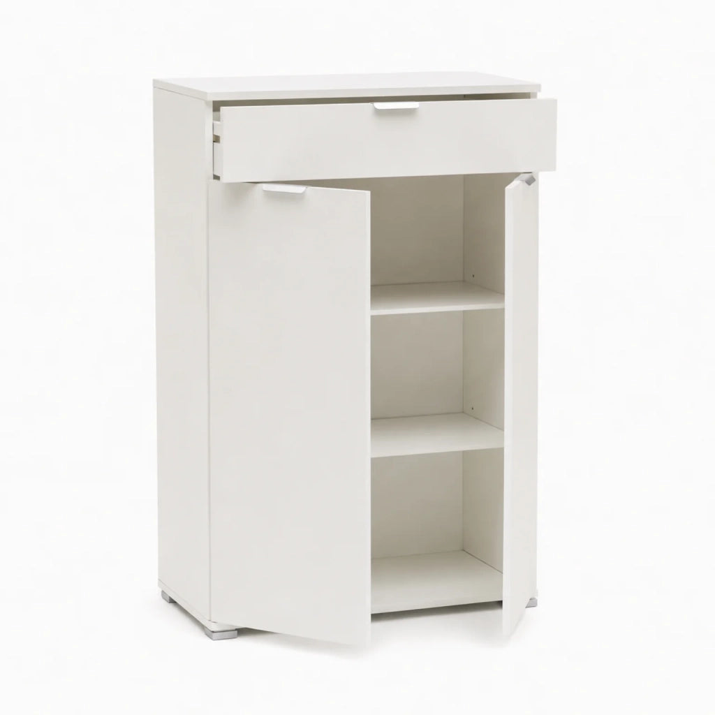 Mobile Bagno 2 Ante con Cassetto Bianco | Armadietto Multiuso Salvaspazio 75x105x38 cm | Mobile Lavanderia e Cucina con Struttura Rinforzata e Ripiani Regolabili