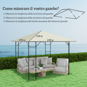 Copertura per Gazebo Pergola 298x298 cm con 8 Fori di Drenaggio in Tessuto Oxford 600D Bianco Crema