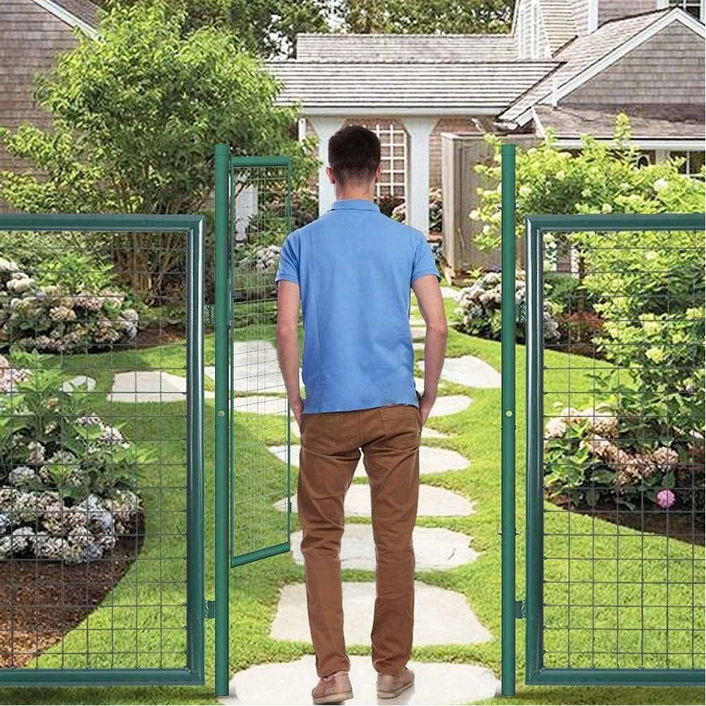 Cancello Pedonale in Metallo Verde 106x171 cm con Chiave per Recinzione Giardino