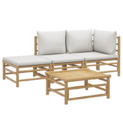 Set di mobili da giardino per esterni 4 pezzi con cuscini in bambù grigio chiaro 02_0016132