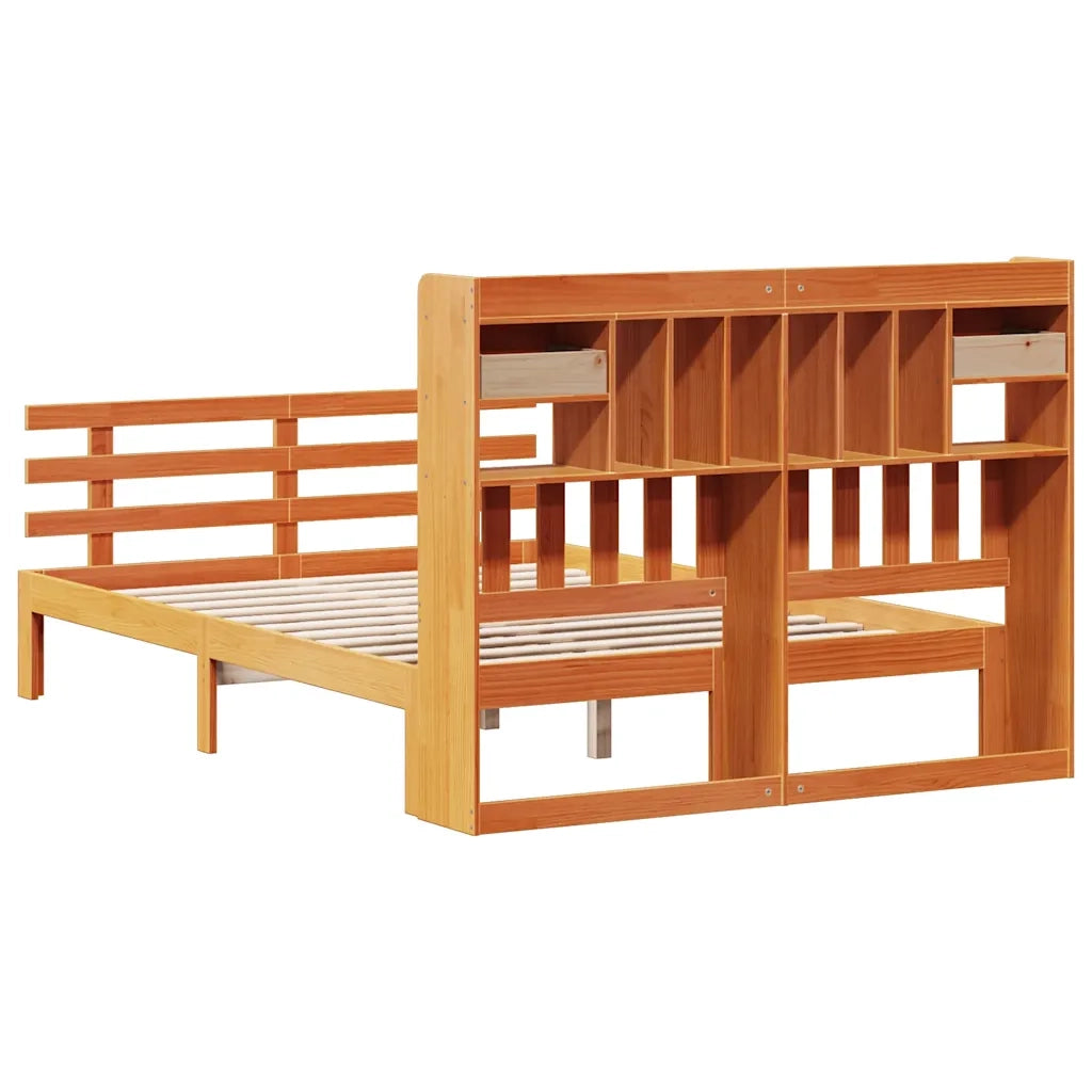 Letto Libreria senza Materasso Marrone Cera 140x190 cm in Pino 3322810