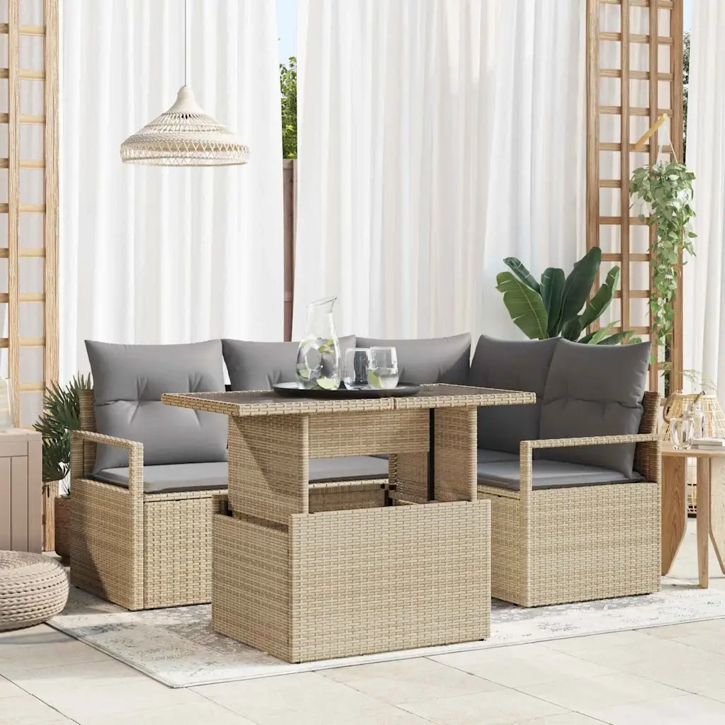 Set Divano da Giardino 5 pcs Beige Poly Rattan 3357553