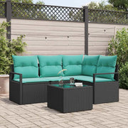 Set di divani con cuscino 5 pcs Nero polyrattan