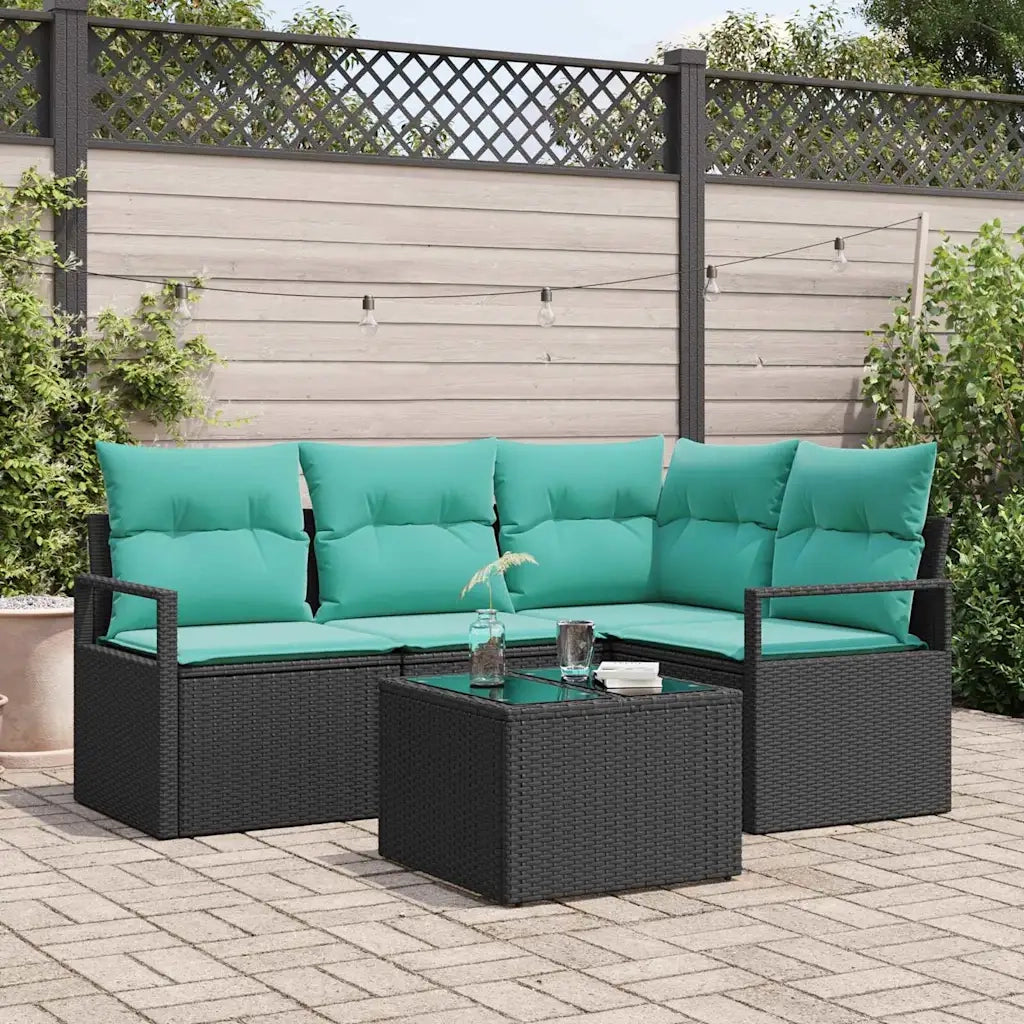 Set di divani con cuscino 5 pcs Nero polyrattan