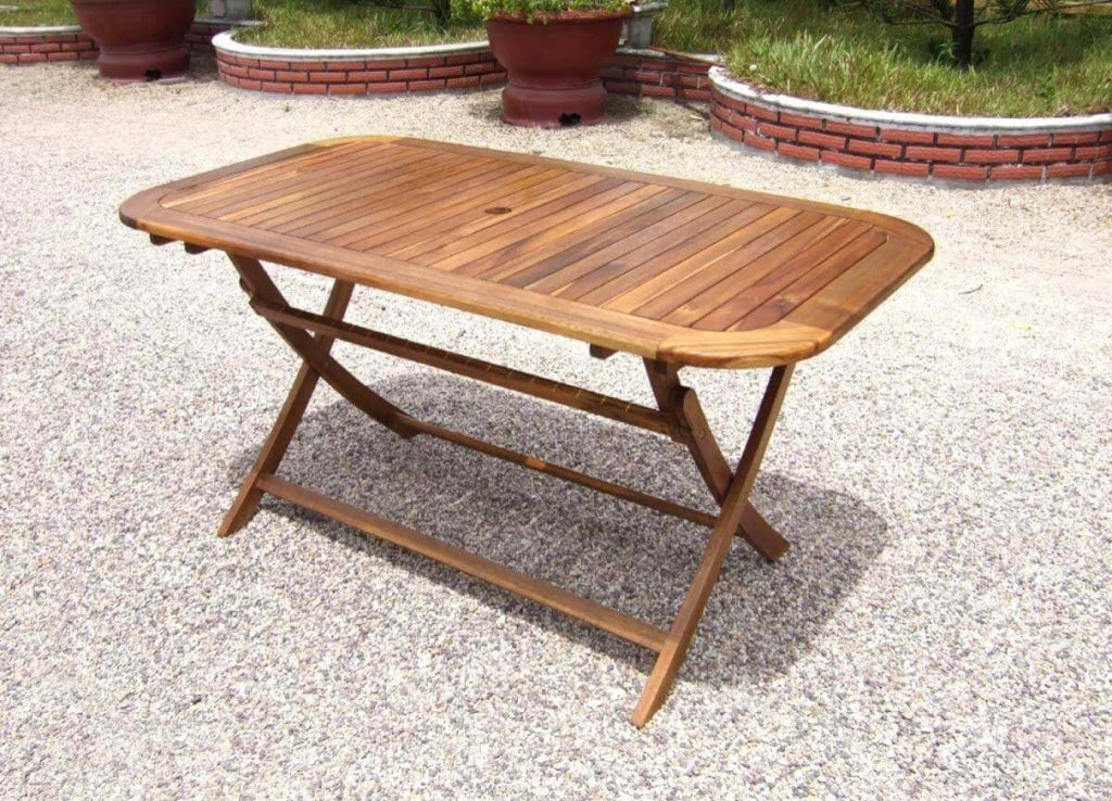 Tavolo Pieghevole 150x80x74 h cm in Legno di Acacia Marrone