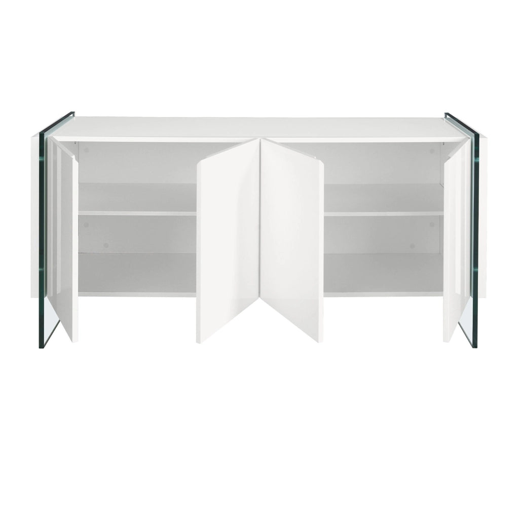 Credenza legno bianco e vetro temperato