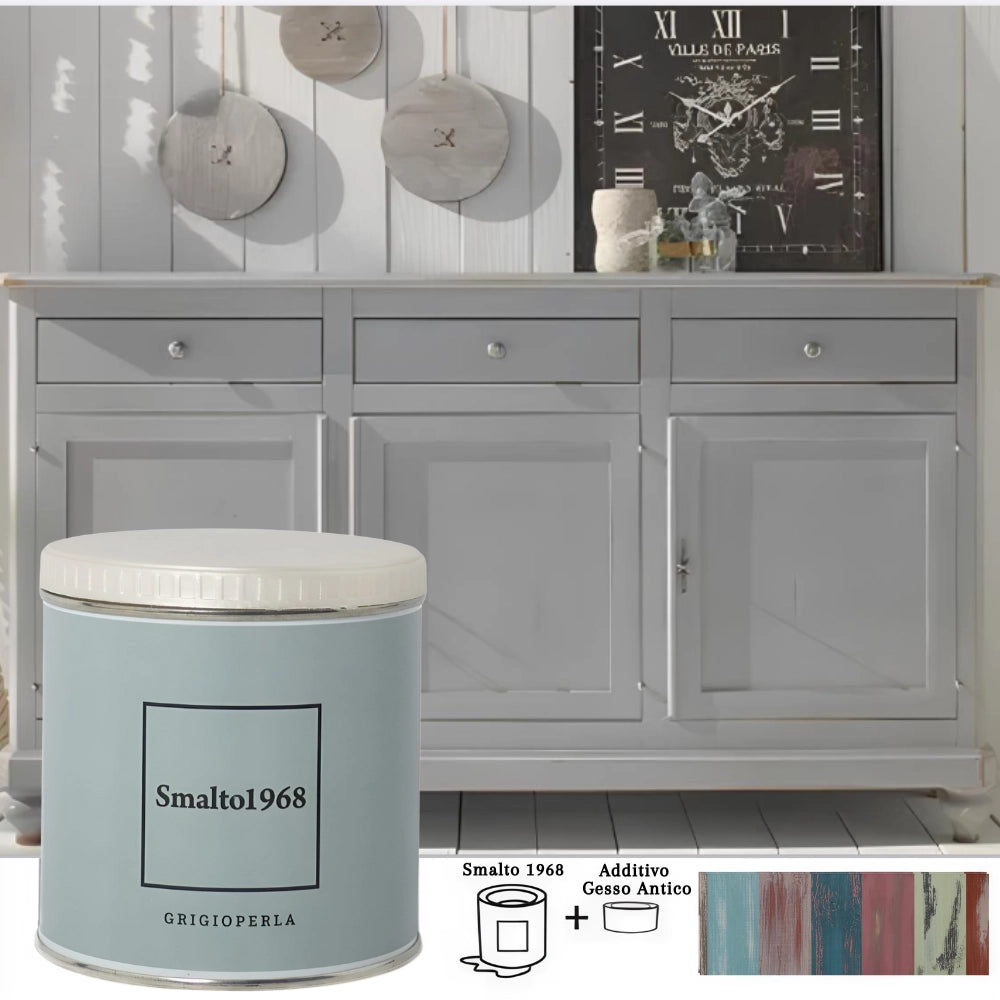 Smalto1968 base acqua gesso antico shabby chic finitura opaca multicolore l 0.5 *** colore- grigioperla, confezione 1