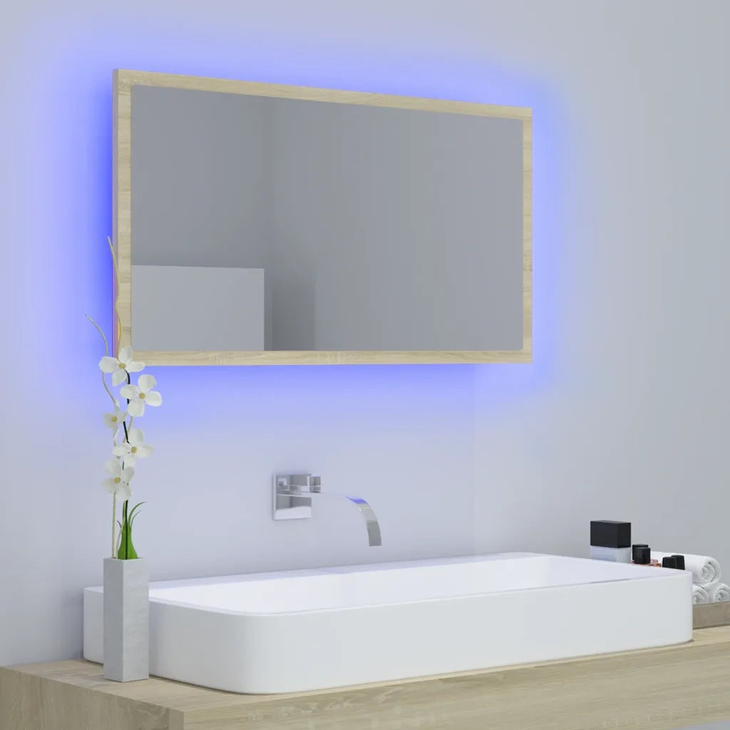 Specchio da Bagno LED Rovere Sonoma 80x8,5x37 cm in Acrilico 804927