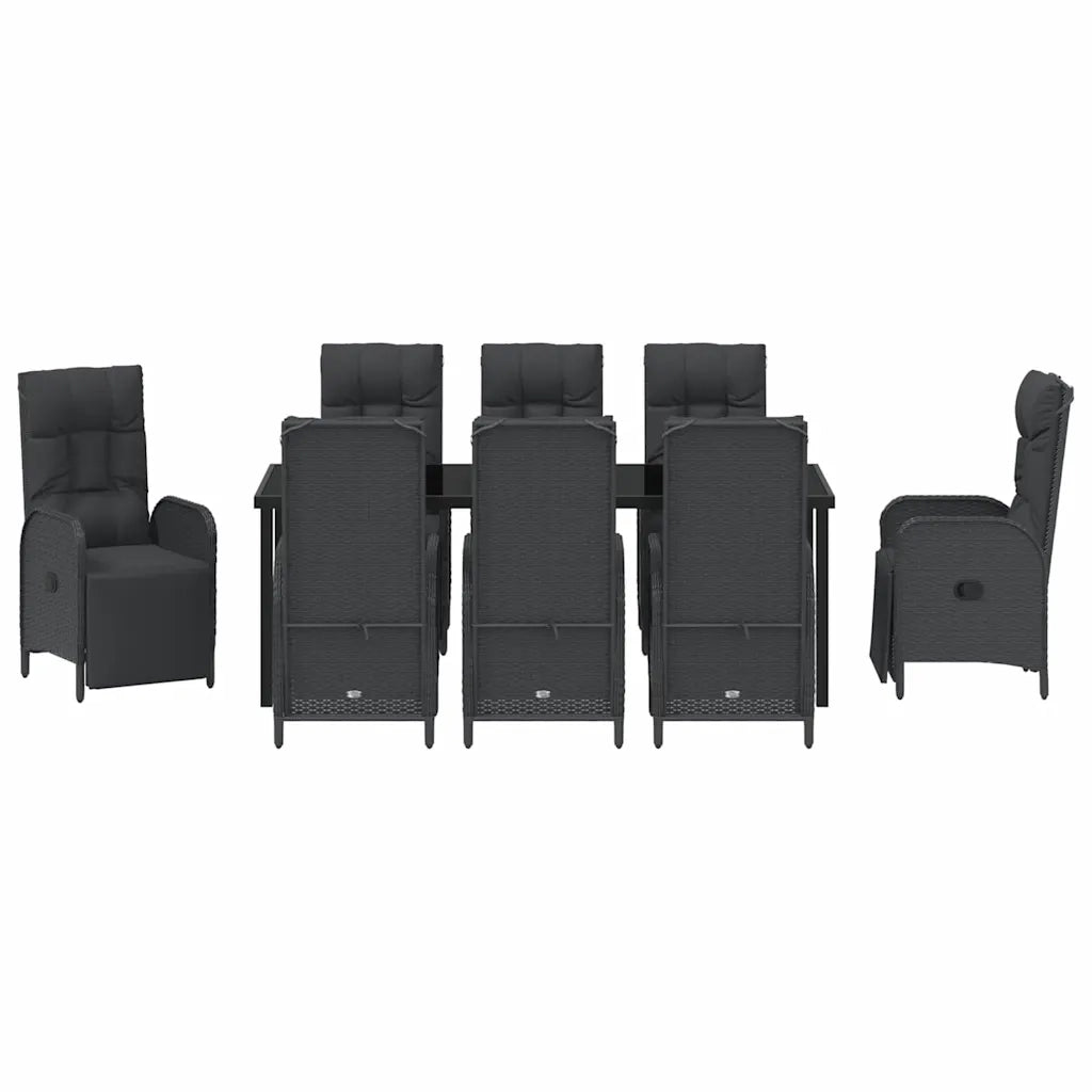 Set da Pranzo per Giardino con cuscino 9 pcs Nero polyrattan 3380126