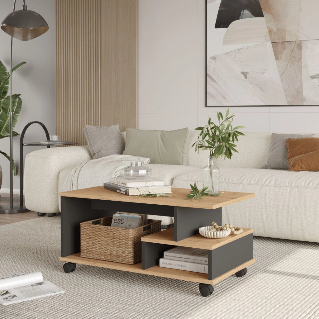 Tavolino in legno "MIN9" - 90 x 51 x 42 cm - Grigio antracite