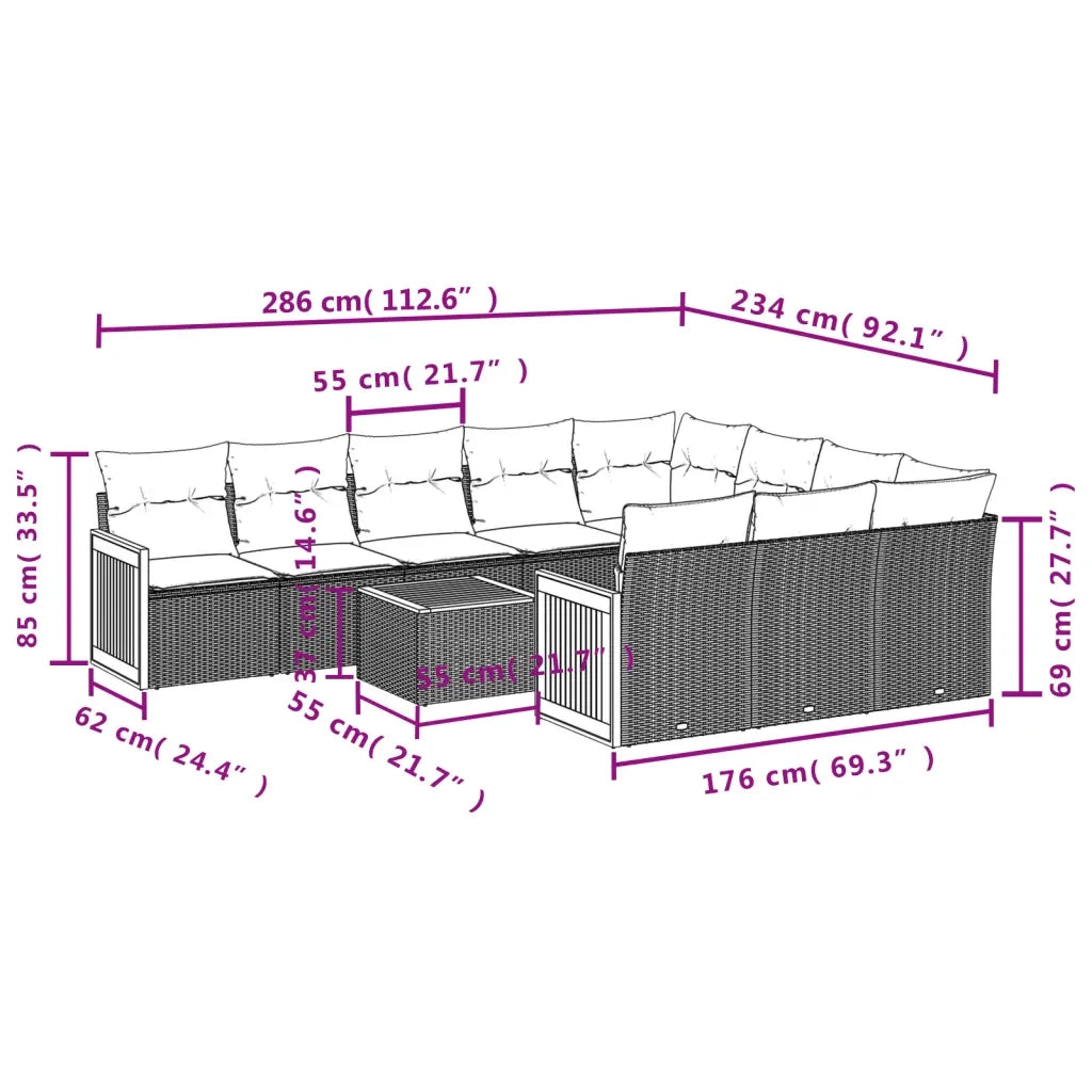 Set Divani da Giardino 11 pz con Cuscini in Polyrattan Nero 3228022