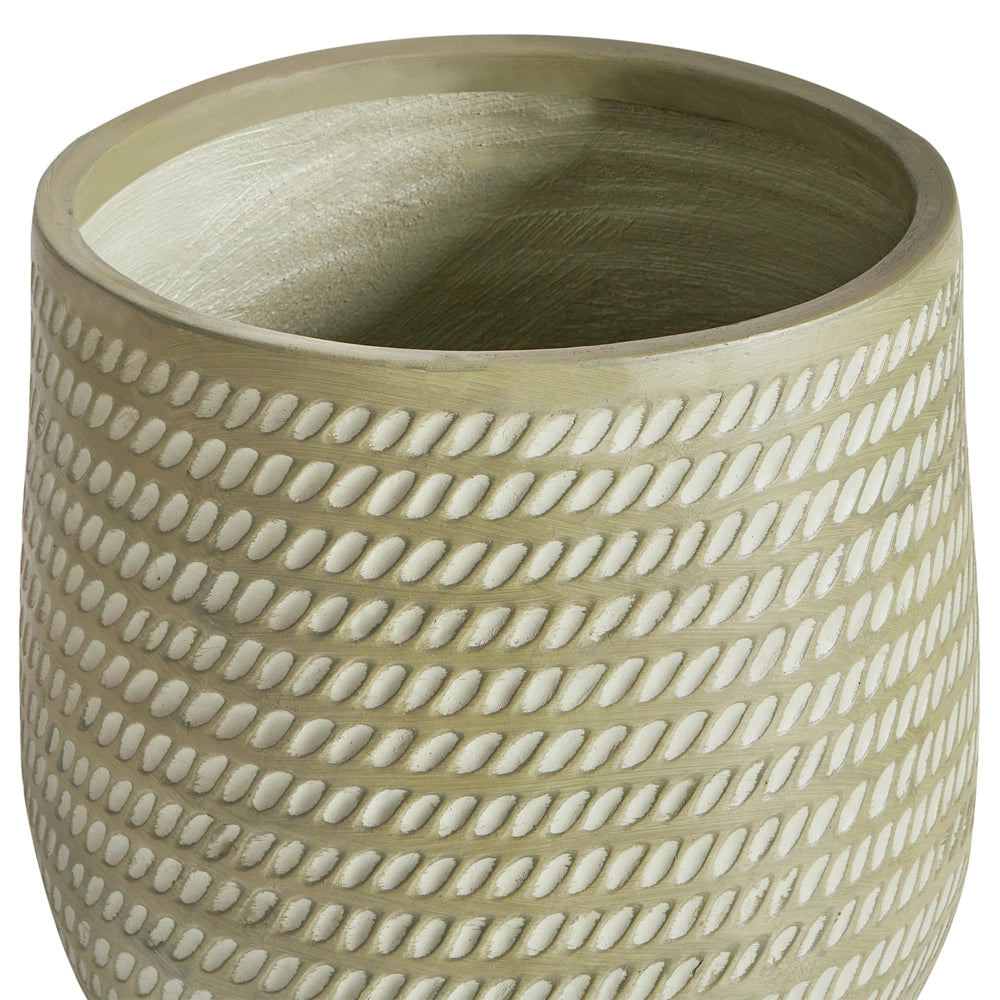 Vaso rotondo per piante in fibra di argilla con motivo in rilievo verde ⌀ 39 cm giardino terrazzo