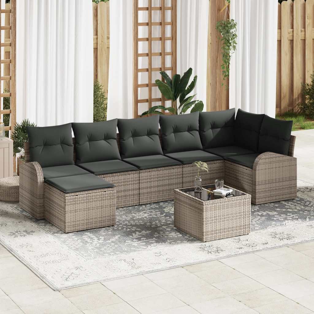 Set Divano Giardino 7 Pezzi con Cuscini Rattan Polietilene Nero