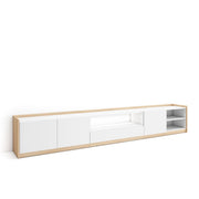 Mobile TV Soggiorno, 310x50x37 cm, Per TV fino a 80", LED, Bianco e Rovere soft