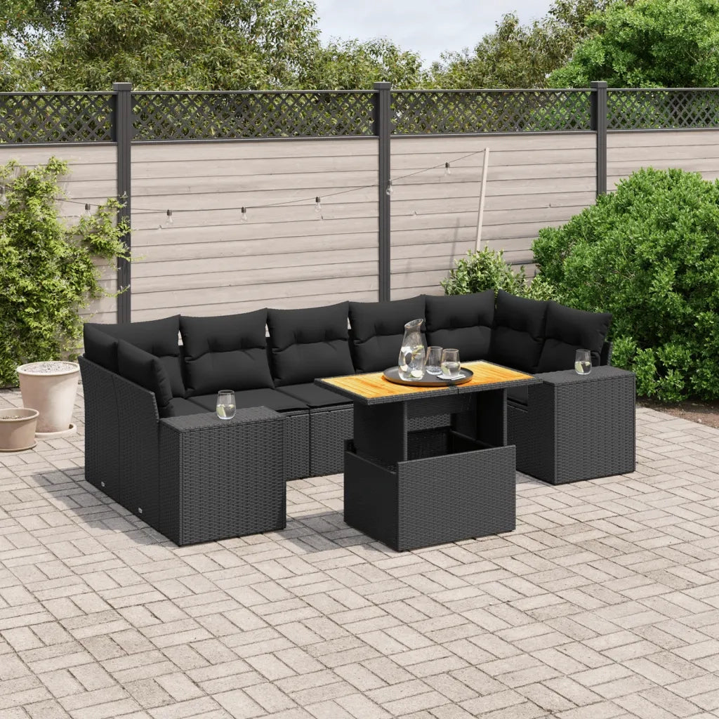 Set Divani da Giardino con Cuscini 8 pz Nero in Polyrattancod mxl 114352