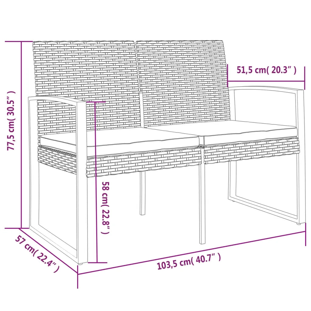 Panca da Giardino a 2 Posti-Sgabello-Panca da esterno con Cuscini in Rattan PP Marrone