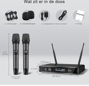 Sistema di Microfoni a Batteria Dual Manuale Dinamico per Karaoke con Ricevitore per Karaoke KTV Festa Chiesa 2x5 UHF Impostabile Frequenze 60M Grigio