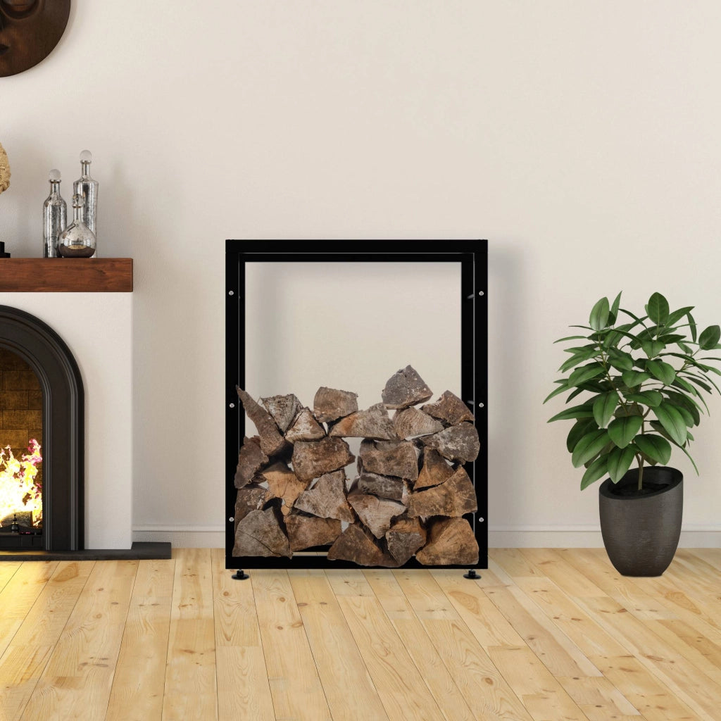 Esclusivo portalegna KERI V2 in metallo nero,25x80x100 cm