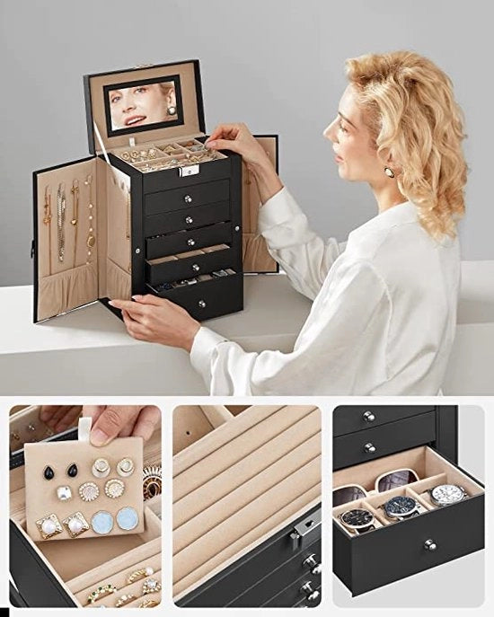 Cassa da viaggio per gioielli per donne / scatola per orologi e gioielli - Cassetti per gioielli Portatile per organizzare collane, orecchini, anelli - Scatola di conservazione per gioielli / Cassa di conservazione per gioielli