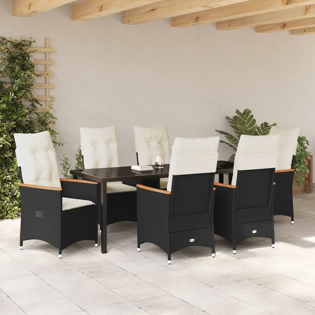 Set da Pranzo per Giardino con cuscino 7 pcs Nero polyrattan 3379609