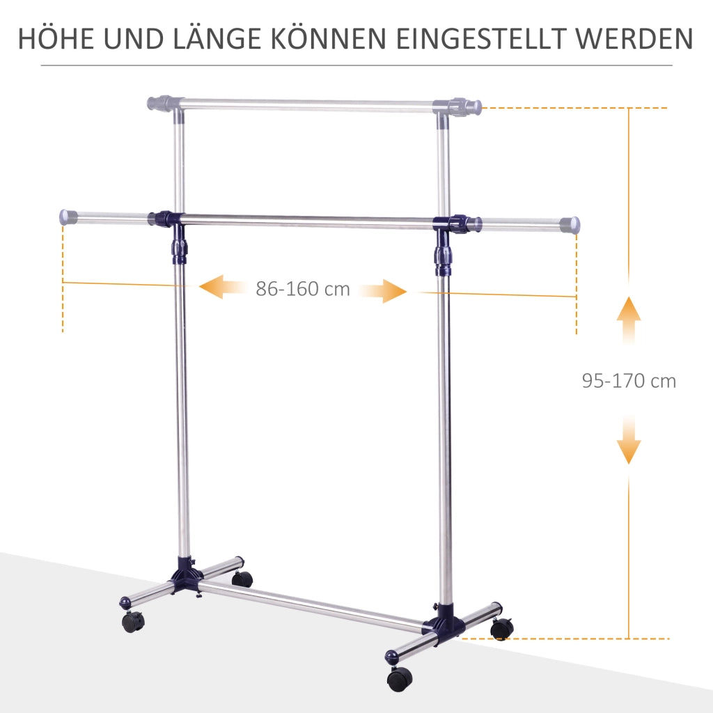 APPENDIABITI da terra regolabile 86-160 cm acciaio inox argento con ruote