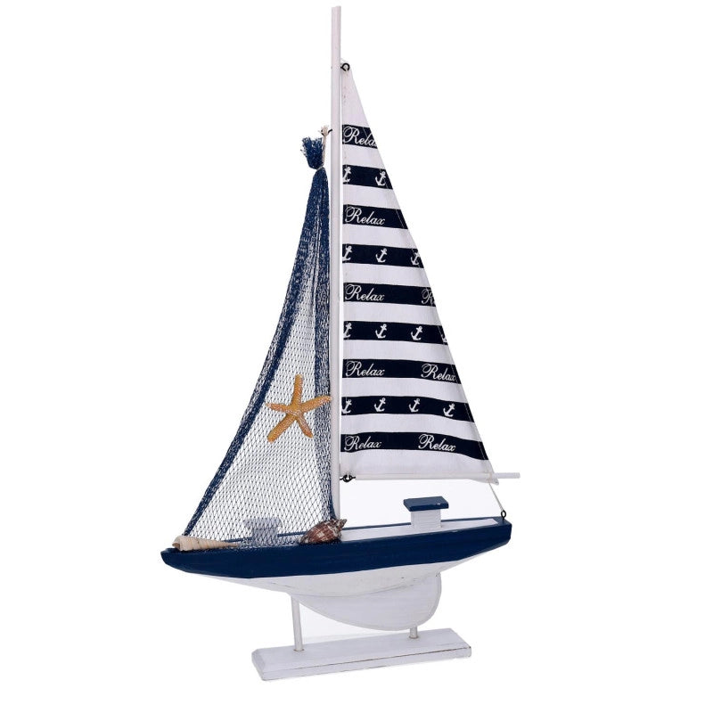 Barca legno naturale e blu cm 31x5,5h57