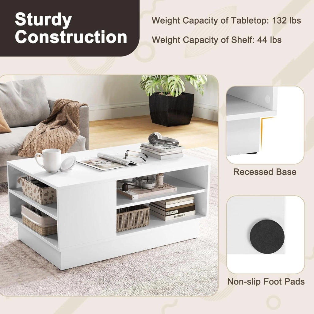 Tavolino da caffè a 2 ripiani aperti, 86 x 56 x 41 cm, rettangolare con superficie ampia, design moderno, per soggiorno, ufficio (bianco)