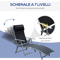Sdraio Prendisole Relax Reclinabile Pieghevole in Metallo 137x63.5x100.5 cm Nero