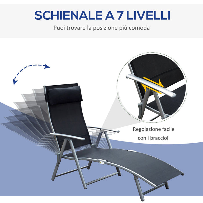 Sdraio Prendisole Relax Reclinabile Pieghevole in Metallo 137x63.5x100.5 cm Nero