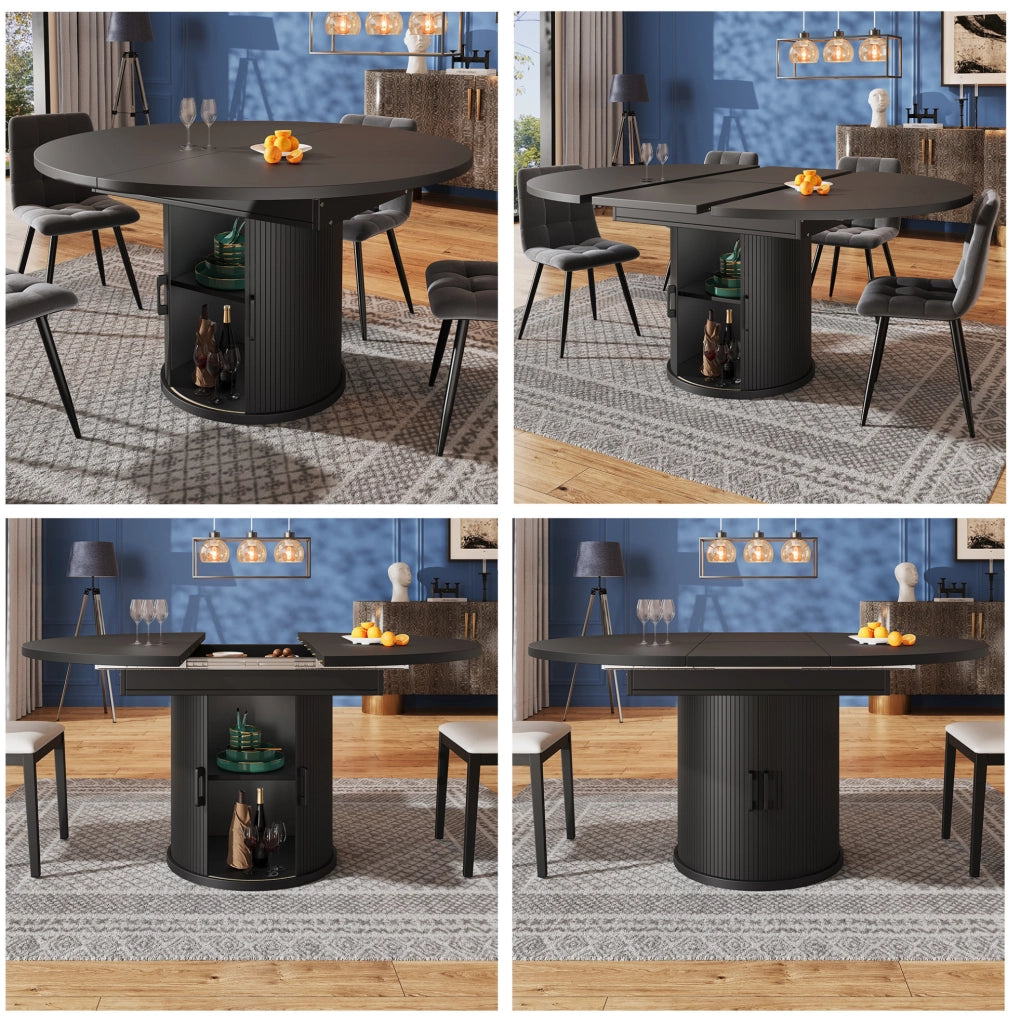 Tavolo da pranzo allungabile nero con contenitore, 118-158 cm