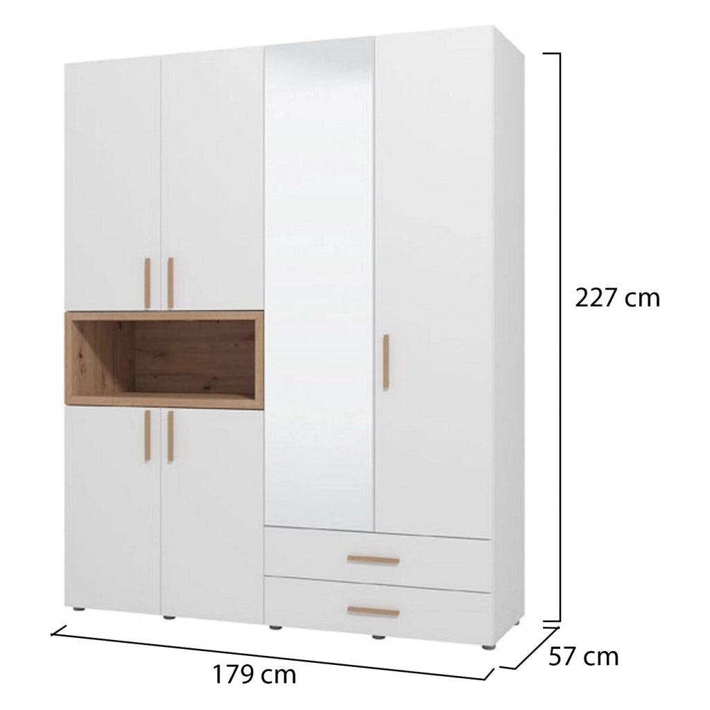 Armadio Camera da Letto Merlino, Guardaroba Grande 4 Ripiani, 179x226.5h cm Bianco