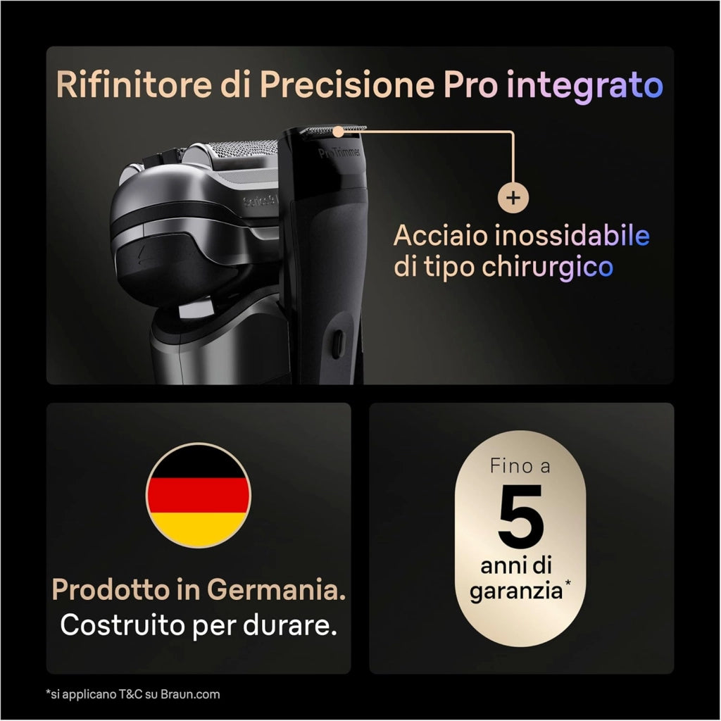 Braun Serie 9 Pro + Rasoio Elettrico Barba, Wet&Dry, 5+1 Lame di Precisione Ultra Sottili, Regolabarba Uomo, Rasoio Barba, 60 Min Utilizzo, Powercase, Base di Ricarica, Regolabarba Braun 9625s Grafite