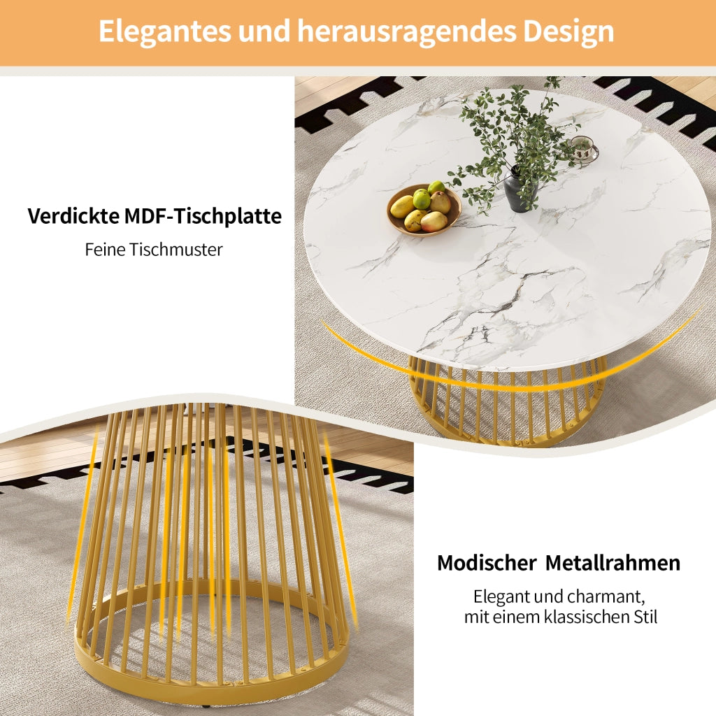 TAVOLO DA PRANZO Rotondo 80x80x76 cm MDF e Metallo Oro/Bianco