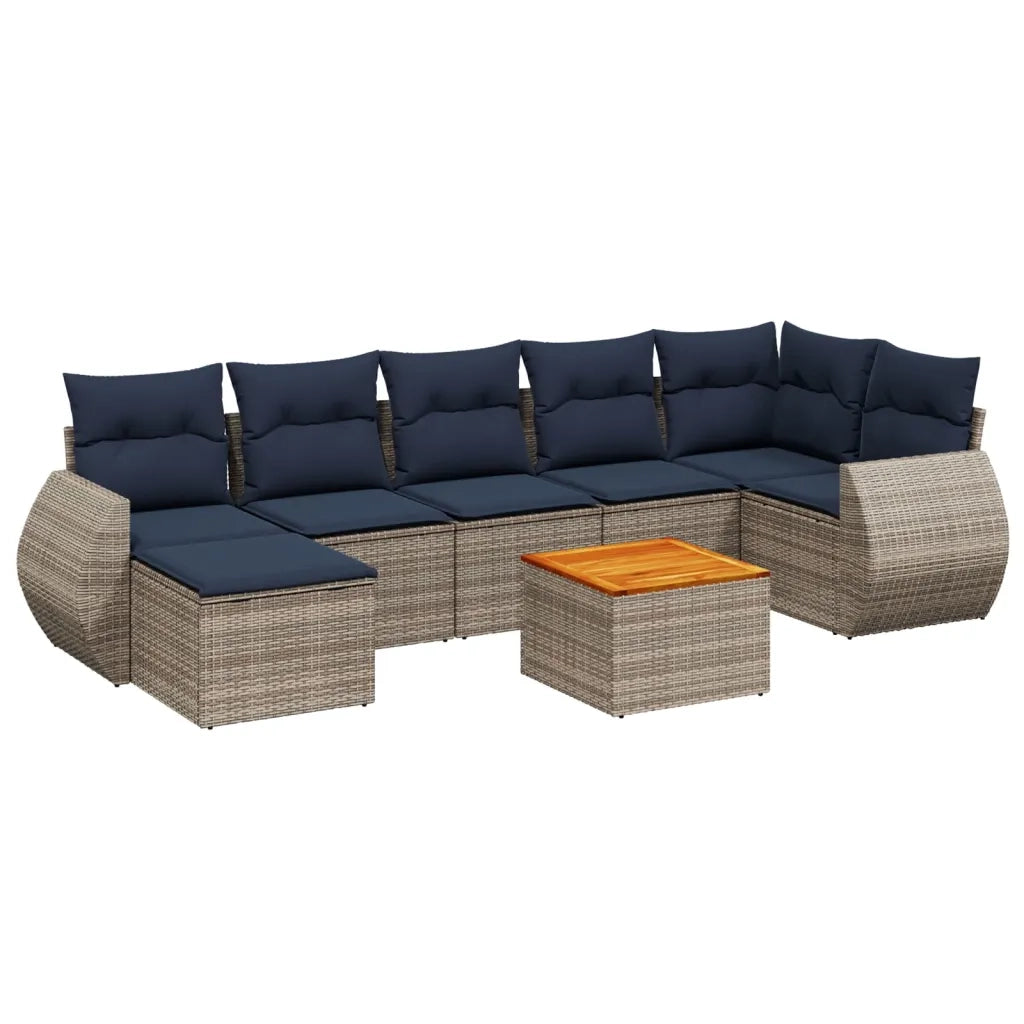 Set Divani da Giardino 8 pz con Cuscini Grigio in Polyrattan 3225116