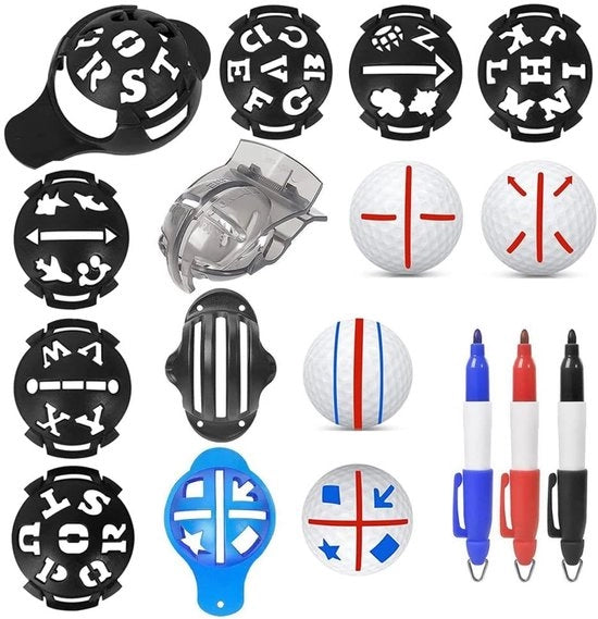 Segnapunti per palloni da golf 12 pezzi - Disegni/Segnalazioni - Set di allineamento - Portatile/Accessorio da golf - Duraturo/Impermeabile - Facile da utilizzare - Segnalatore per palloni da golf