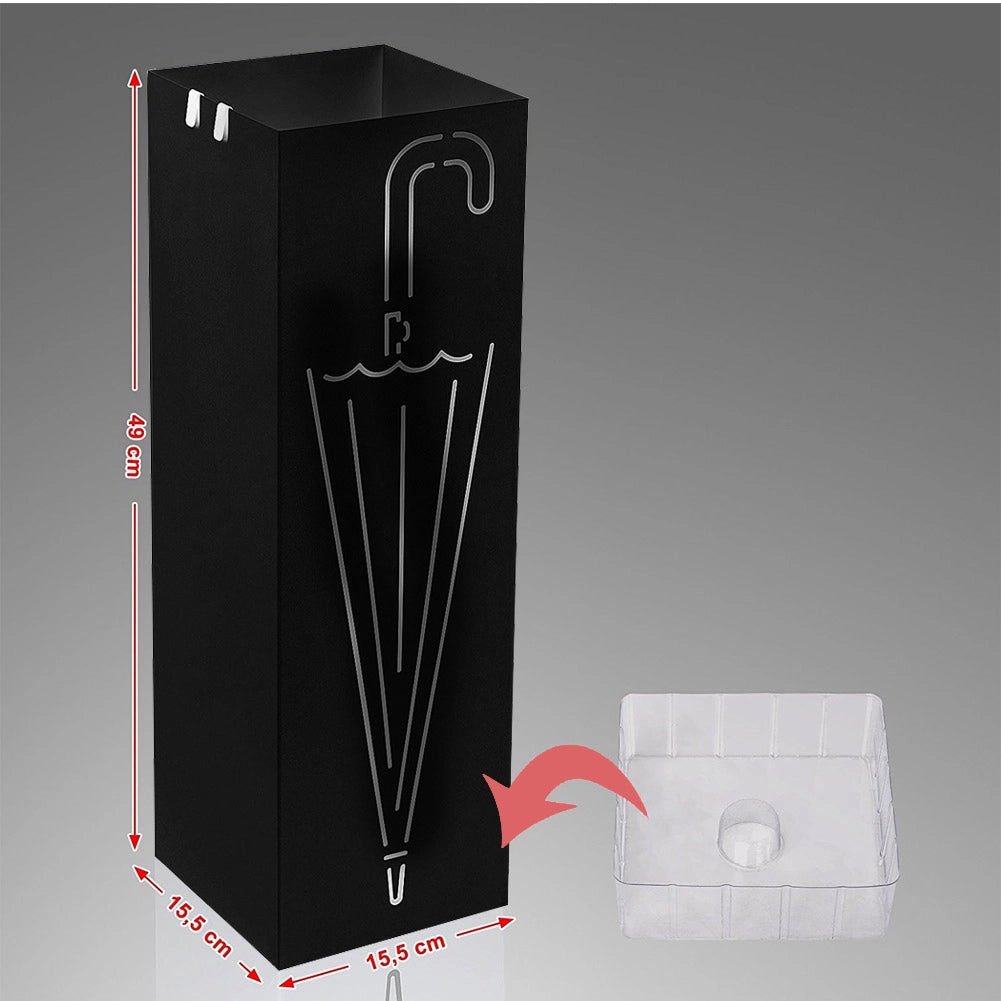 Portaombrelli in Ferro Design Quadrato Stand Nero Vaschetta Salvagoccia