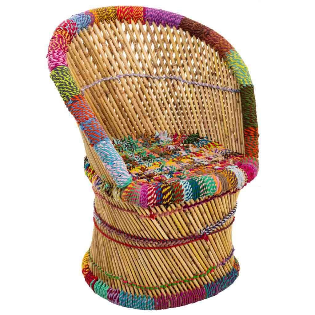 Poltrona in bambù e tessuto intrecciato 60x46x80h