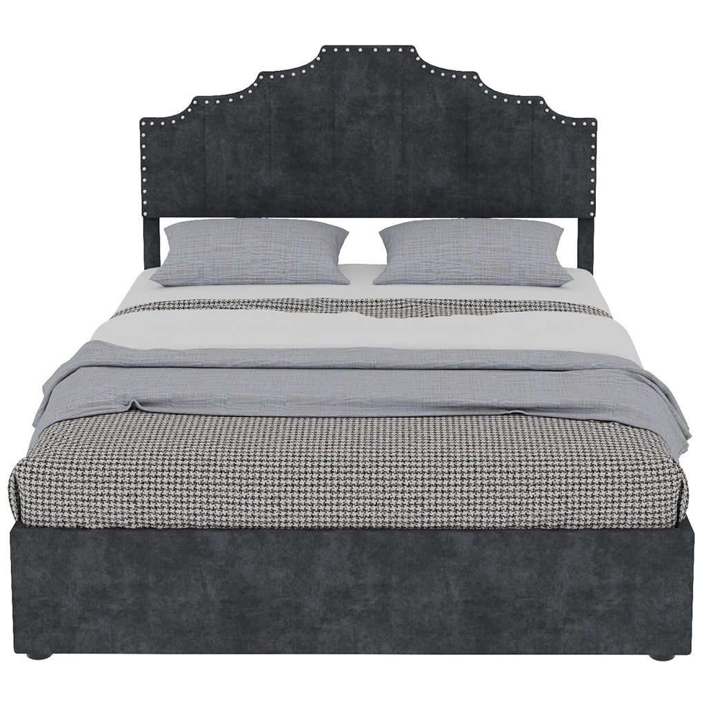 Letto Contenitore Imbottito ¨C MINIMAL ¨C Grigio 160x200 con Testiera, Idraulico